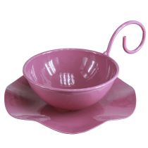 Artikel Metall Deko Tasse mit Unterteller Pink H8cm Ø11,5cm 2St