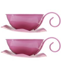 Artikel Metalltasse Ø16cm H9cm Deko Tasse mit Unterteller Pink 2St