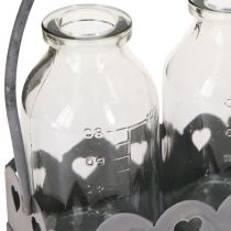 Artikel Mini Flaschen Deko Vasen Tablett Rechteckig Grau 15,5x6cm