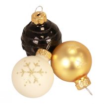 Artikel Mini-Weihnachtskugeln Glas Weiß Schwarz Gold Ø3cm 9 St