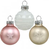 Artikel Mini Weihnachtskugeln Creme, Rosa, Weiß Echtglas Ø3cm 9St