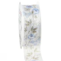 Artikel Organzaband Blumen Blau Dekoband Organzastoff 40mm 15m