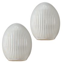 Artikel Ostereier Keramik Deko Ei mit Rillen Weißgrau 10×12,5cm 2 St