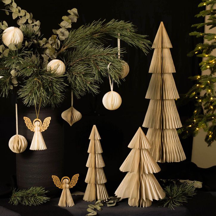 Artikel Papier Weihnachtsbaum Tannenbaum Klein Creme Gold H30cm