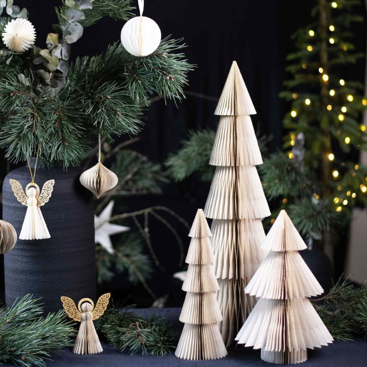 Artikel Papier Weihnachtsbaum Tannenbaum Klein Weiß Gold H30cm
