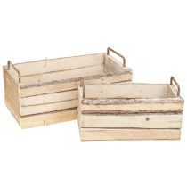 Artikel Pflanzkasten Holz Rinde Natur Griff L29cm/23cm Set 2St
