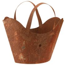 Artikel Pflanztasche Metall Deko Übertopf Rost mit Henkeln H37cm