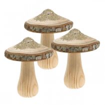 Artikel Holzpilz Rinde und Glitter Deko Pilze Holz H8,5cm 4 St