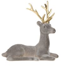 Artikel Reh sitzend Deko Hirsch beflockt Grau Gold 15×6×15,5cm 3St