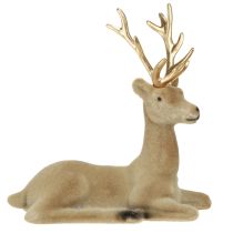 Artikel Reh sitzend Deko Hirsch beflockt Hellbraun 15×6×15,5cm 3St