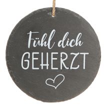 Artikel Schieferplatten Deko Rund Hängen Fühl dich geherzt Ø20cm