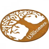 Artikel Deko Schild Willkommen Baum Rost Gartendeko Metall Ø50m