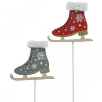 Artikel Dekostecker-Schlittschuhe, Weihnachtsdeko, Holzstecker Grau, Rot L32cm 8 St