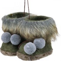 Artikel Christbaumschmuck Stiefel mit Bommel Grün/Braun 8cm 3St