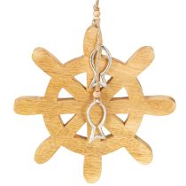 Artikel Steuerrad Holz Deko Natur Fische Silber Hängen Ø21,5cm