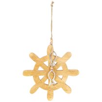 Artikel Steuerrad Holz Deko Natur Fische Silber Hängen Ø21,5cm