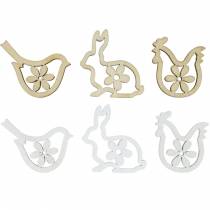 Artikel Streudeko Hasen, Hühner und Vögel Holz Osterdeko zum Streuen 72 St