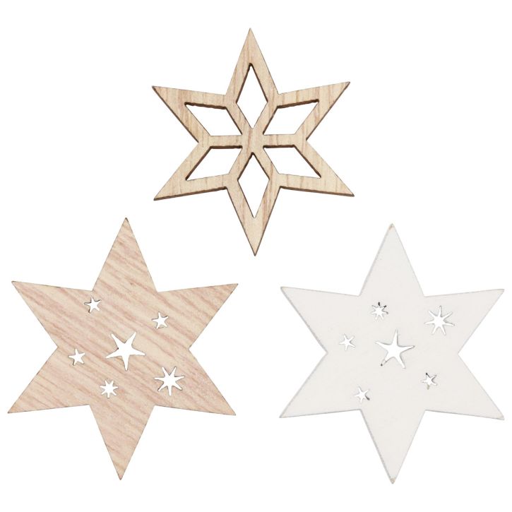 Artikel Streudeko Weihnachten Holzsterne Weiß/Natur Ø4cm 72 St