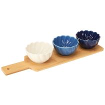 Artikel Tapas Schalen Set auf Bambus Tablett Blau Weiß 40×10cm