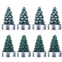 Artikel Teelichter Weihnachten Tannenbaum Grün Beschneit 6,5cm 8St
