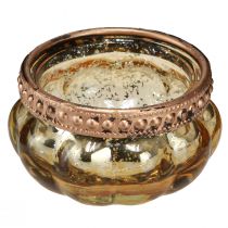 Artikel Teelichtglas Champagner Antik Gold mit Metallrand Ø6cm H3,5cm
