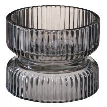 Artikel Teelichthalter Glas Deko Geriffelt Grau getönt Ø9cm H7cm 4 St