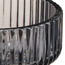 Artikel Teelichthalter Glas Deko Geriffelt Grau getönt Ø9cm H7cm 4 St