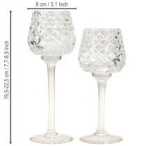 Artikel Teelichthalter Glas Zapfen mit Fuß H19,5/22,5cm Set à 2St