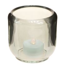 Artikel Teelichthalter Glas in Grau Rillen Dekor 8cm 6 St