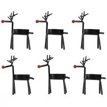 Artikel Teelichthalter Metall Rentier mit roter Nase Schwarz 11,5cm 6St
