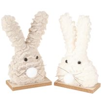 Artikel Deko-Osterhase aus Plüsch – Flauschige Osterdeko in Beige & Weiß auf Holzsockel H18cm 2 St