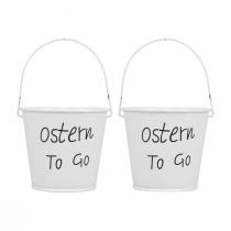 Artikel Übertopf Ostern Mini Blumentopf Metall Eimer Weiß 7cm 6 St