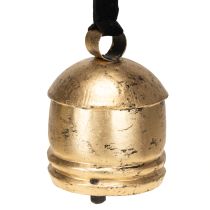 Artikel Vintage Glocke Gold mit schwarzem Samtband H15cm
