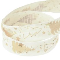 Artikel Weihnachtsband Creme Gold Tannenbäume 25mm 15m