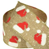 Artikel Weihnachtsband mit Santa-Mützen Band Braun 60mm 10m