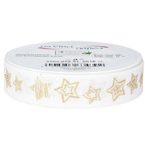 Artikel Weihnachtsband mit Sternen-Motiv Weiß Gold 25mm 18m