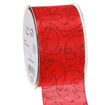 Artikel Weihnachtsband mit floralen Ornamenten Rot 60mm 15m