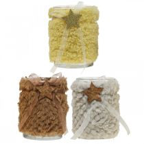 Artikel Weihnachtsdeko Windlicht Glas Kunstfell H12cm Ø9,5cm 3St
