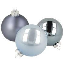 Artikel Kugel-Set in Blau/Silber – matt & glänzend, Glas-Deko für Winterfloristik 7,5cm 12St