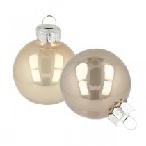 Artikel Christbaumkugeln, Mini-Baumkugeln, Weihnachtsschmuck-Mix Beige/Perlmutt H4,5cm Ø4cm Echtglas 24 St