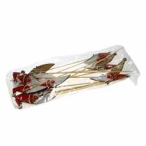 Artikel Holzstecker Weihnachtsmann mit Metallfeder Rot, Weiß, Natur 12/13cm L36/36,5cm 12St