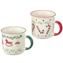 Artikel Weihnachtstasse Tasse Keramik Rot Grün Creme H9cm 2St