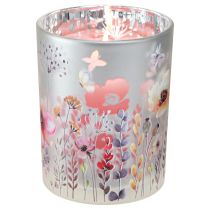 Artikel Windlicht Glas Mohn Wiese Silber Farbig H12,5cm 2 St