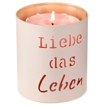 Artikel Windlicht Metall „Liebe das Leben“ Beige Gold Ø9cm H10cm 4St