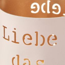 Artikel Windlicht Metall „Liebe das Leben“ Beige Gold Ø9cm H10cm 4St