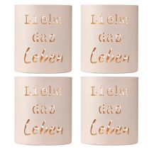 Artikel Windlicht Metall „Liebe das Leben“ Beige Gold Ø9cm H10cm 4St