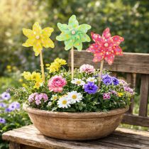 Artikel Garten Windrad Dekoration zum Aufstellen im Blumenbeet 47cm 3St