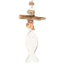 Artikel Windspiel Segelschiff Deko Fisch Holz Weiß Natur H56cm