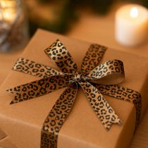 Artikel Band Leopard Print Seidenband Braun Schwarz 15mm 18m