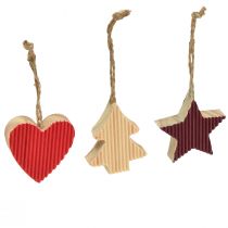 Artikel Christbaumschmuck Holz Herz Stern Baum Rot 4,5cm 9St